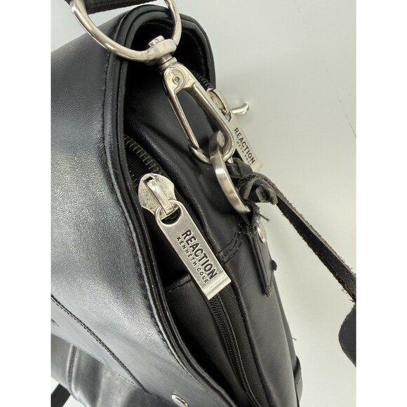 Kenneth Cole Reaction Unisex Black Leather Risky Business Messenger Bag Laptop - Picture 5 of 16